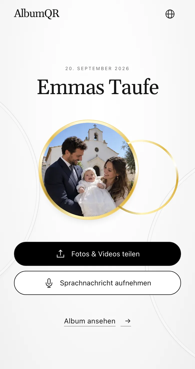 Gästeseite „Emmas Taufe“ im Design Union am Handy